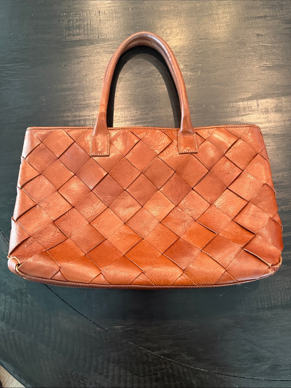 Wilsons Leather Woven Tote in Cognac